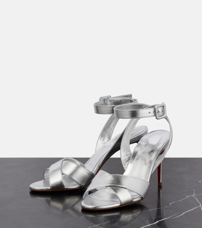 Christian Louboutin Mariza Metallic Crisscross Red Sole Sandals In Silver