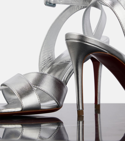 Christian Louboutin Mariza Metallic Crisscross Red Sole Sandals In Silver