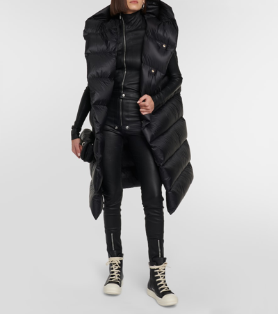 Rick Owens Oversized Quilted Knit-paneled Shell Hooded Down Jacket In Black
