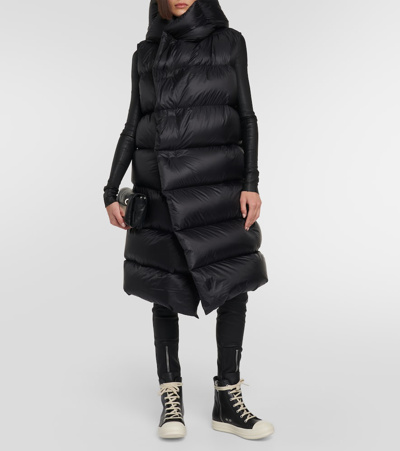Rick Owens Oversized Quilted Knit-paneled Shell Hooded Down Jacket In Black