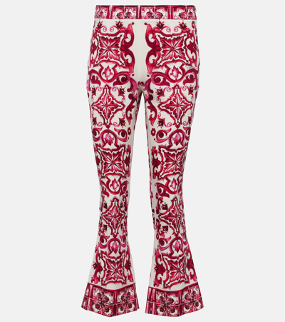 Dolce & Gabbana Majolica Print Charmeuse Pants In Pink