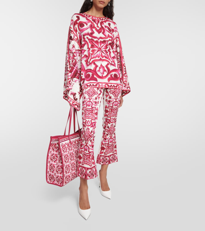 Dolce & Gabbana Majolica Print Charmeuse Pants In Pink