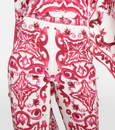 Dolce & Gabbana Majolica Print Charmeuse Pants In Pink