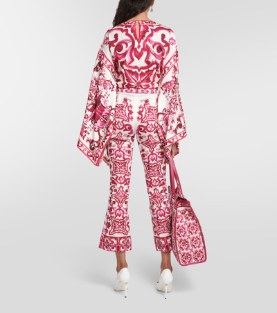 Dolce & Gabbana Majolica Print Charmeuse Pants In Pink