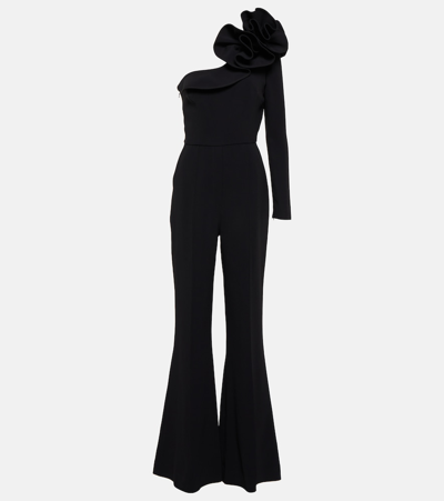 Shop Elie Saab Floral One-shoulder Jumpsuit In Black