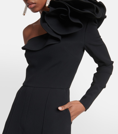 Shop Elie Saab Floral One-shoulder Jumpsuit In Black