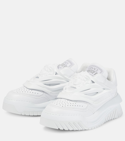 Shop Versace Odissea Leather Sneakers In White