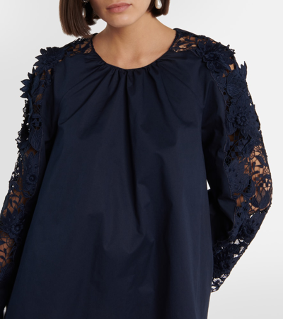 Shop Oscar De La Renta Lace-detail Cotton Blouse In Blue