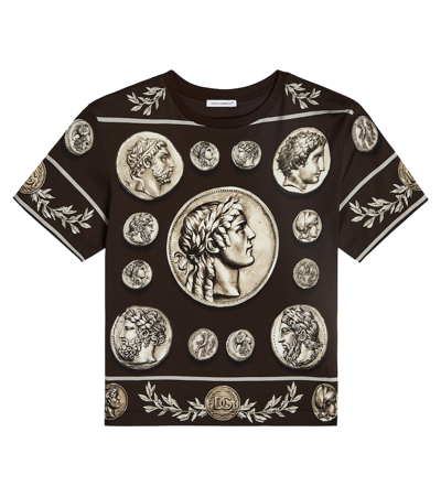 Shop Dolce & Gabbana Logo Printed Cotton Jersey T-shirt In Black