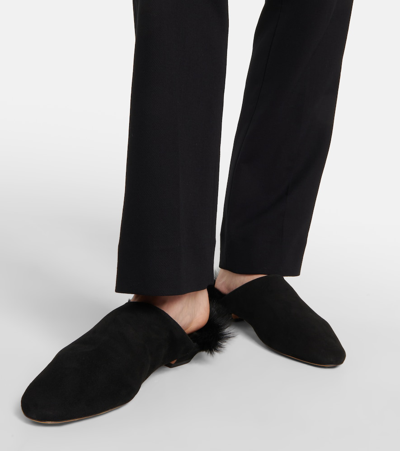 Shop Khaite Otto Shearling-trimmed Suede Mules In Black