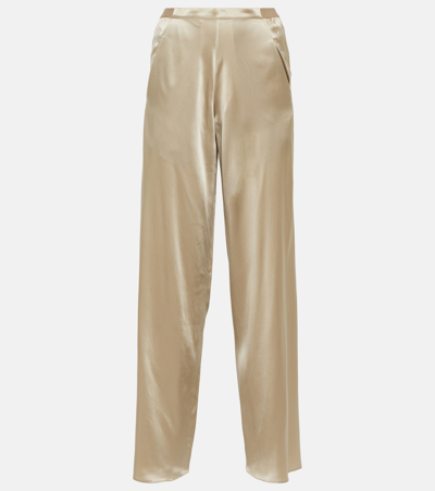 Shop Christopher Esber Silk Satin Straight Pants In Beige