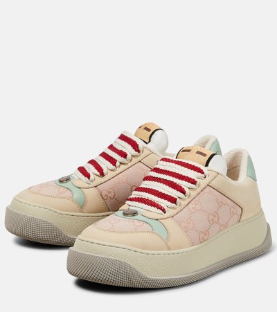 Gucci Screener Gg Leather-trimmed Canvas Sneakers In Brown