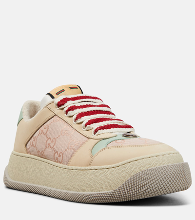 Gucci Screener Gg Leather-trimmed Canvas Sneakers In Brown