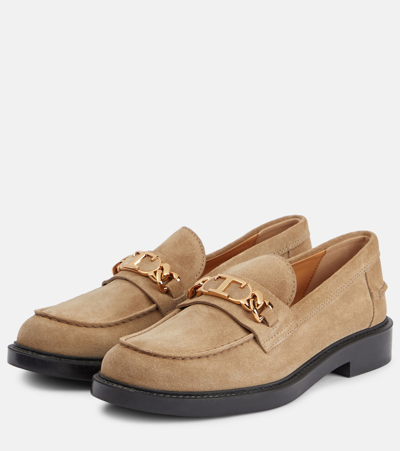 Shop Tod's Suede Loafers In Beige
