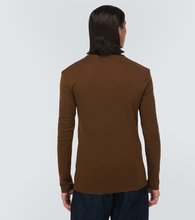 Shop Lemaire Turtleneck Cotton Jersey Top In Brown