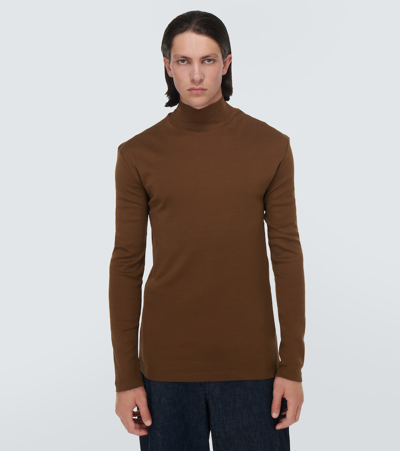 Shop Lemaire Turtleneck Cotton Jersey Top In Brown