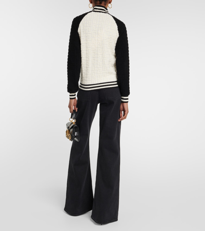 Shop Balmain Monogram Jacquard Wool And Cotton-blend Sweater In Multicoloured