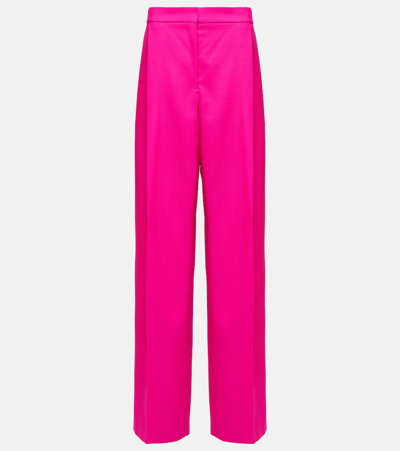 Shop Oscar De La Renta Pleated High-rise Wool And Mohair Pants In Pink