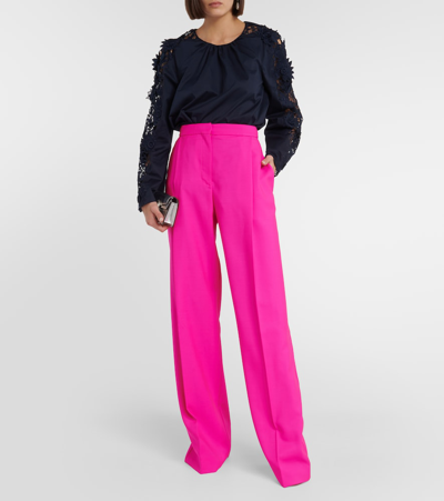 Shop Oscar De La Renta Pleated High-rise Wool And Mohair Pants In Pink