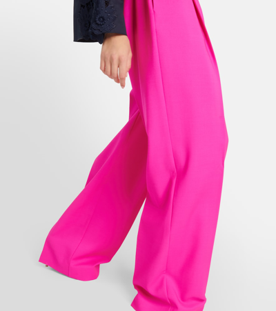 Shop Oscar De La Renta Pleated High-rise Wool And Mohair Pants In Pink