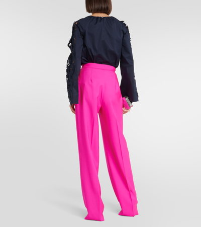 Shop Oscar De La Renta Pleated High-rise Wool And Mohair Pants In Pink