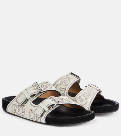 Shop Isabel Marant Lennyo Embellished Suede Sandals In White