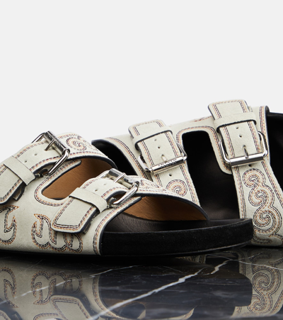 Shop Isabel Marant Lennyo Embellished Suede Sandals In White