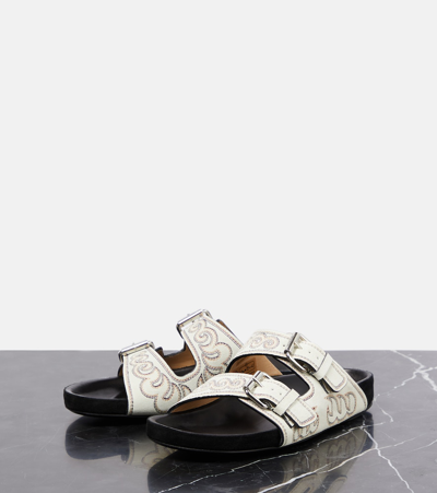 Shop Isabel Marant Lennyo Embellished Suede Sandals In White