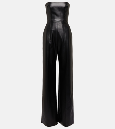 Shop Alex Perry Strapless Faux-leather Jumpsuit In Black
