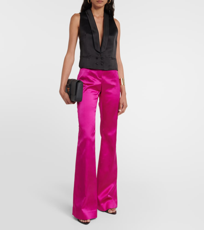 Shop Tom Ford Low-rise Flared Satin Pants In Pink