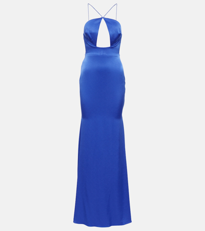 Shop Alex Perry Halterneck Satin Gown In Blue