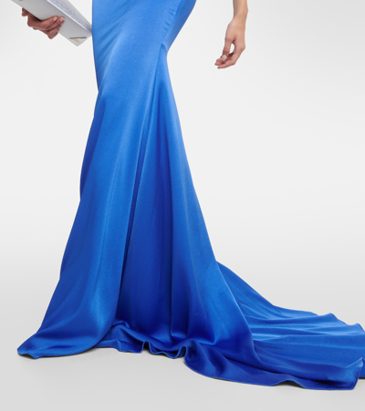 Shop Alex Perry Halterneck Satin Gown In Blue