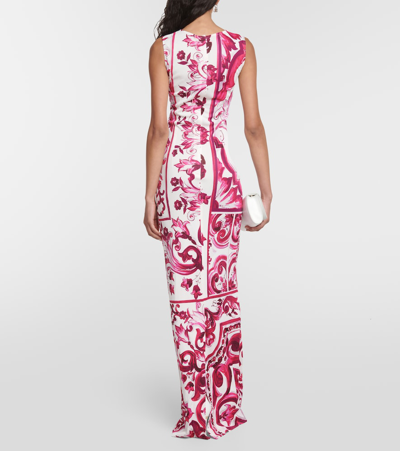 Shop Dolce & Gabbana Printed Organzine Maxi Dress In Pink