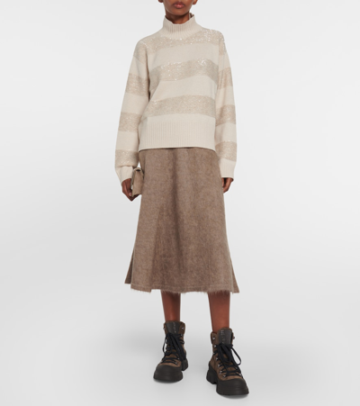 Shop Brunello Cucinelli Virgin Wool, Cashmere, And Silk Sweater In Beige