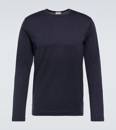 Shop Sunspel Classic Long Sleeve Cotton T-shirt In Blue