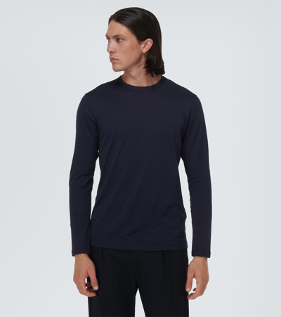 Shop Sunspel Classic Long Sleeve Cotton T-shirt In Blue