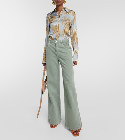 Shop Agolde Magda Mid-rise Wide-leg Jeans In Green