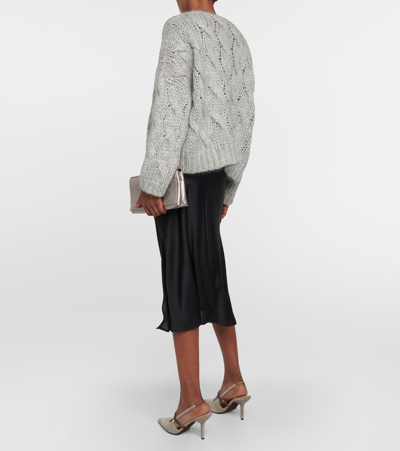 Shop Brunello Cucinelli Cable-knit Mohair And Wool-blend Sweater In Brown