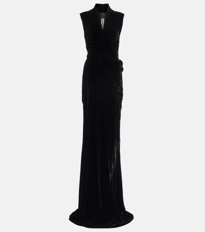Shop Rick Owens Wrap Velvet Maxi Gown In Black