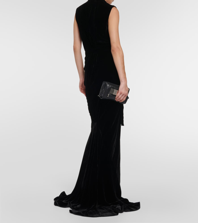 Rick Owens Wrap Velvet Maxi Gown In Black