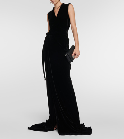 Shop Rick Owens Wrap Velvet Maxi Gown In Black