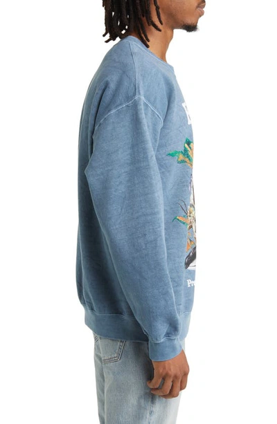 Shop Alpha Collective Earth Day Graphic Crewneck Sweatshirt In Washed Blue