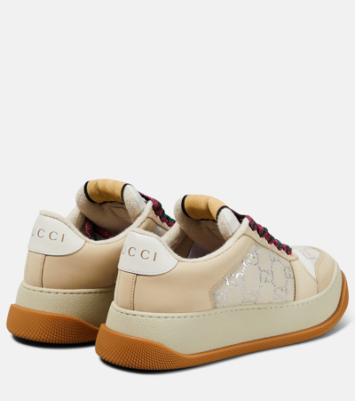 Shop Gucci Screener Gg Leather-trimmed Canvas Sneakers In White