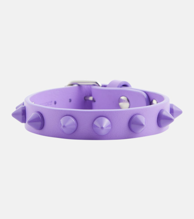 Shop Christian Louboutin Loubilink Embellished Leather Bracelet In Purple