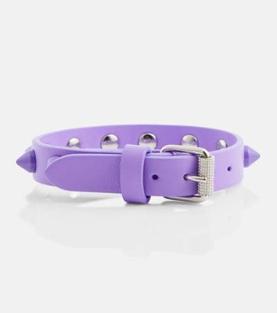 Shop Christian Louboutin Loubilink Embellished Leather Bracelet In Purple