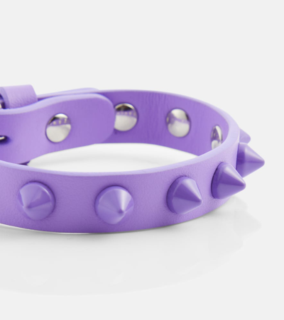 Shop Christian Louboutin Loubilink Embellished Leather Bracelet In Purple