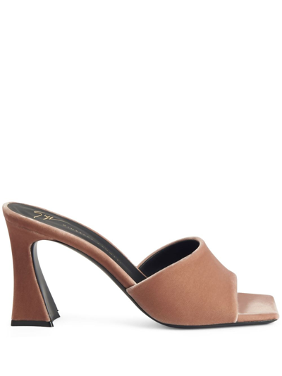 Shop Giuseppe Zanotti Solhene 85mm Velvet Sandals In Brown