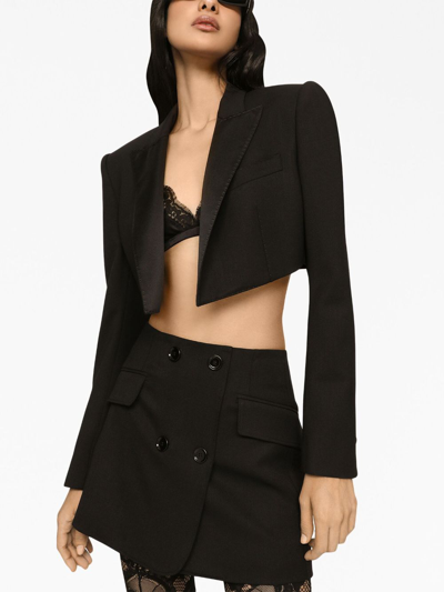 Shop Dolce & Gabbana Cropped Open-front Blazer In Black