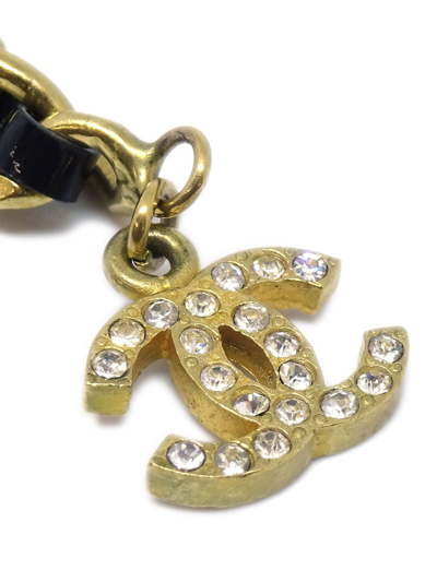 Pre-owned Chanel 1995 Cc Charm Leather-and-chain Ankle Bracelet In Gold