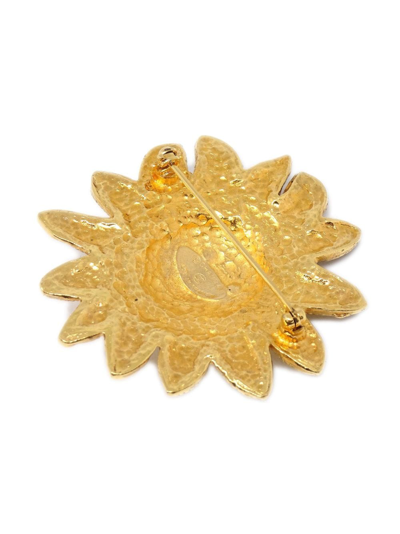 Pre-owned Chanel 1990-2000s Lion Sun Brooch In Gold